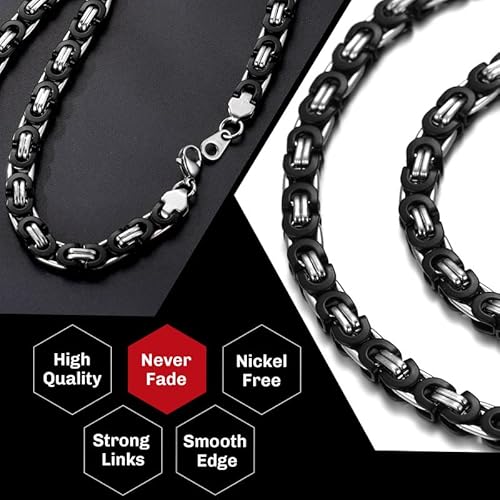 Men's Black Stainless Steel Flat Byzantine Chain Jewelry Gift Link Chain Short Choker 18" #TOP2