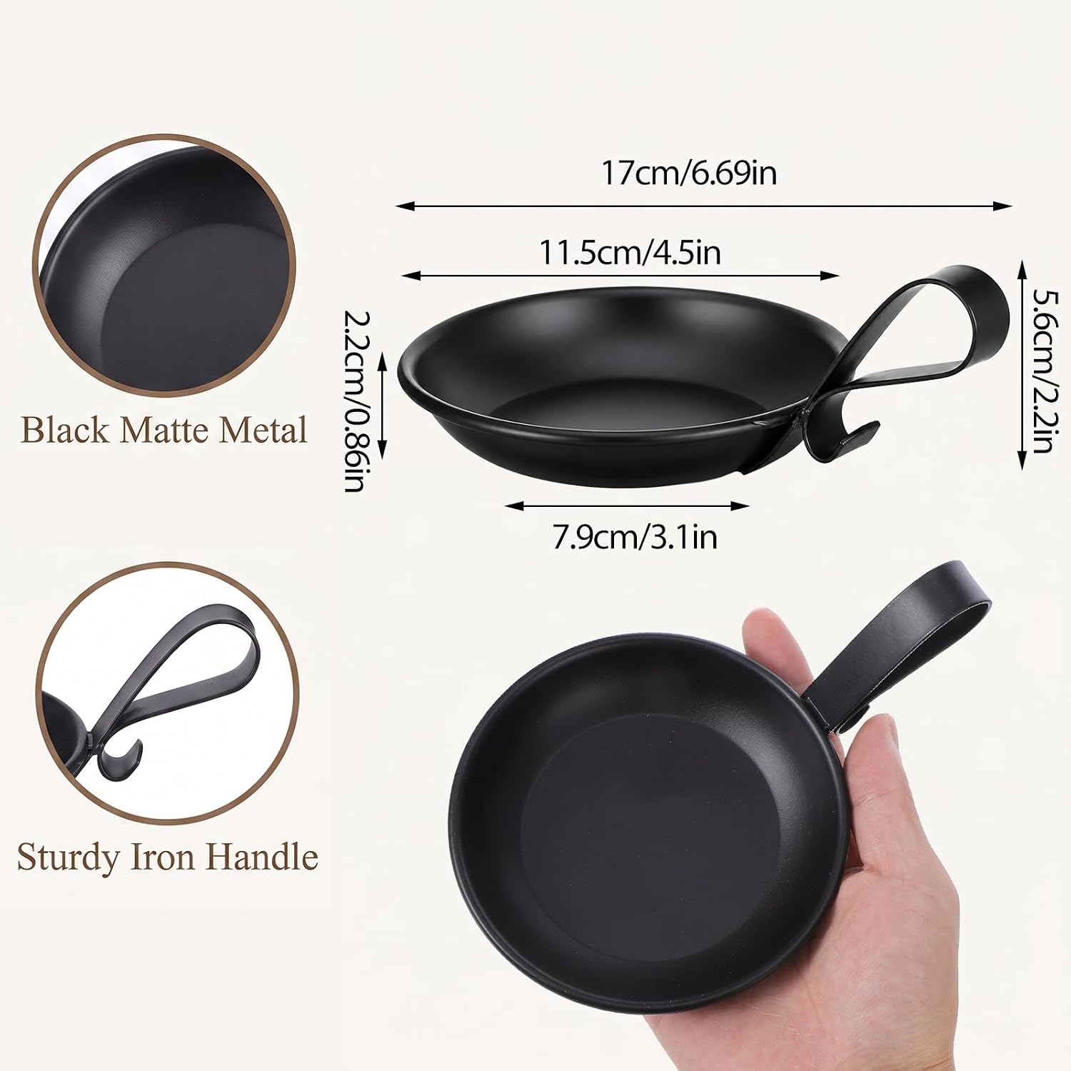 Pillar Candle Holder Set of 4 Black Iron Round Base with Handle for Candles