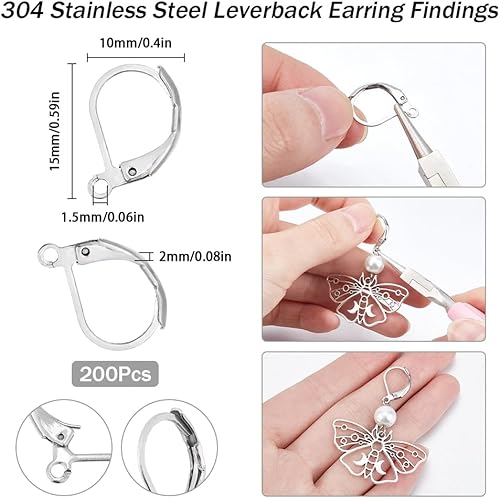 Miniatura 87 de SUNNYCLUE 1 caja de 80 ganchos para aretes chapados en oro real de 18 quilates, de acero inoxidable con cierre de palanca, aros de palanca para 80