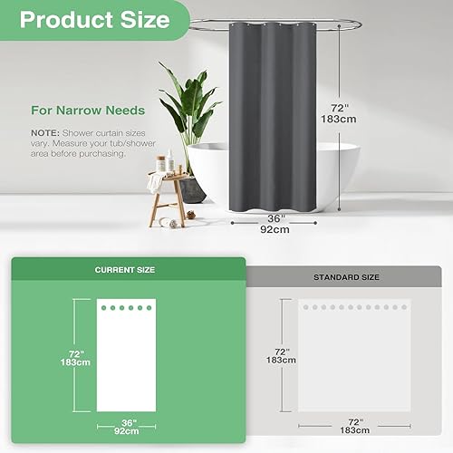 Vista 228 de Dynamene Cortina de ducha larga de tela negra – Cortinas de ducha de tela alta y resistente con textura de gofre, juego de cortina de baño de lujo