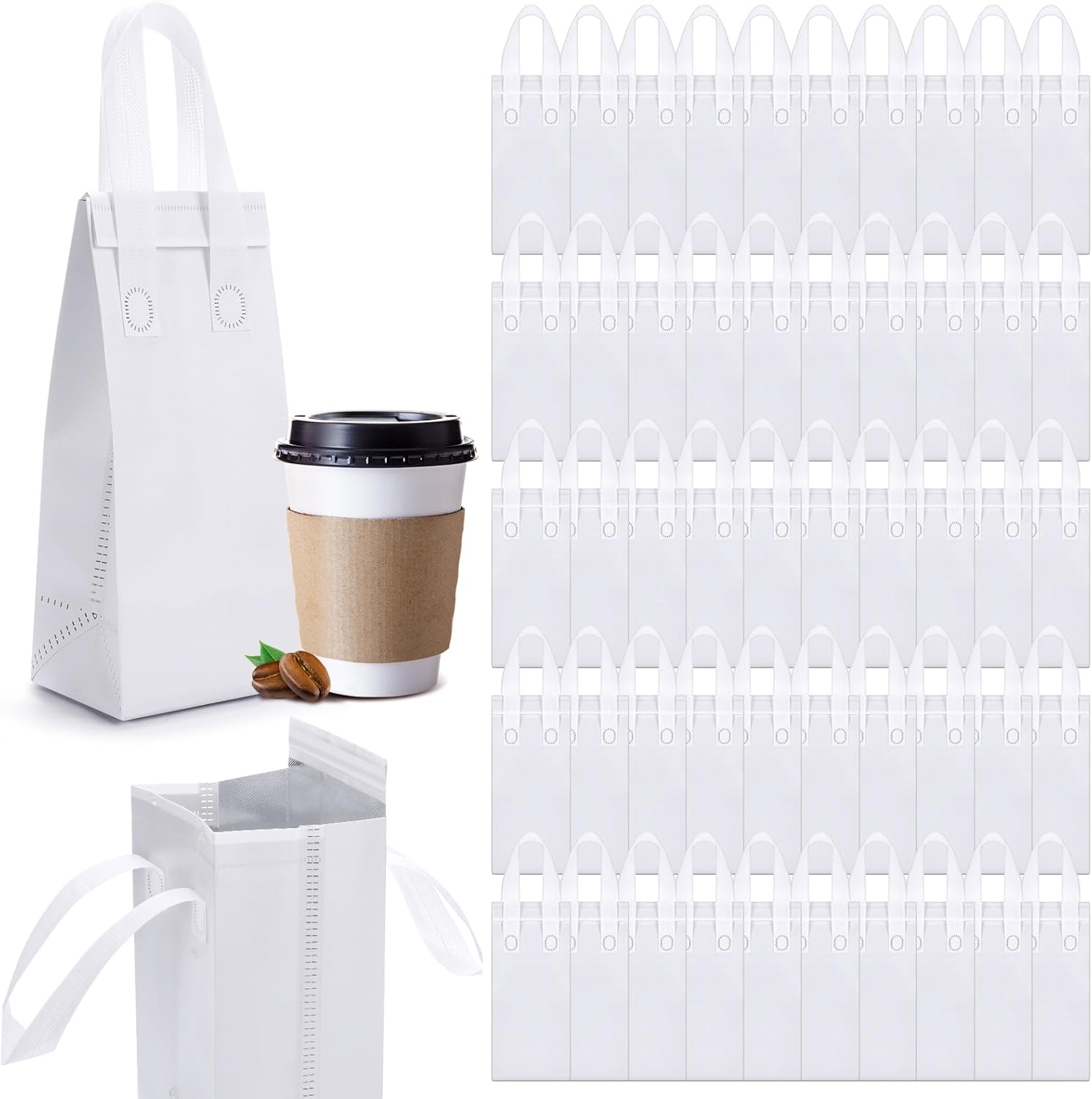 50 Pcs Navy Blue Insulated Single Cup Drink Carrier Bags Bulk Thermal Insulation Take Away Bags Portable Takeout Coffee Carrier Reusable Carriers with Handle for Hot Cold Beverage