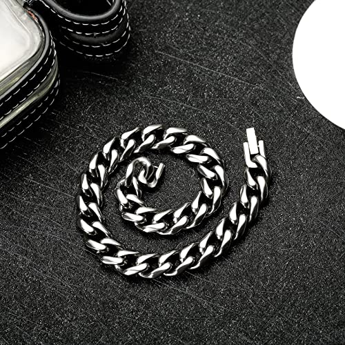 Tgnel Titanium Silver High Polish Cuban Chain Bracelets For Men Women, Nickel-Free, Hypoallergenic Jewelry 10Mm Bracelet Length 9'' #TOP2