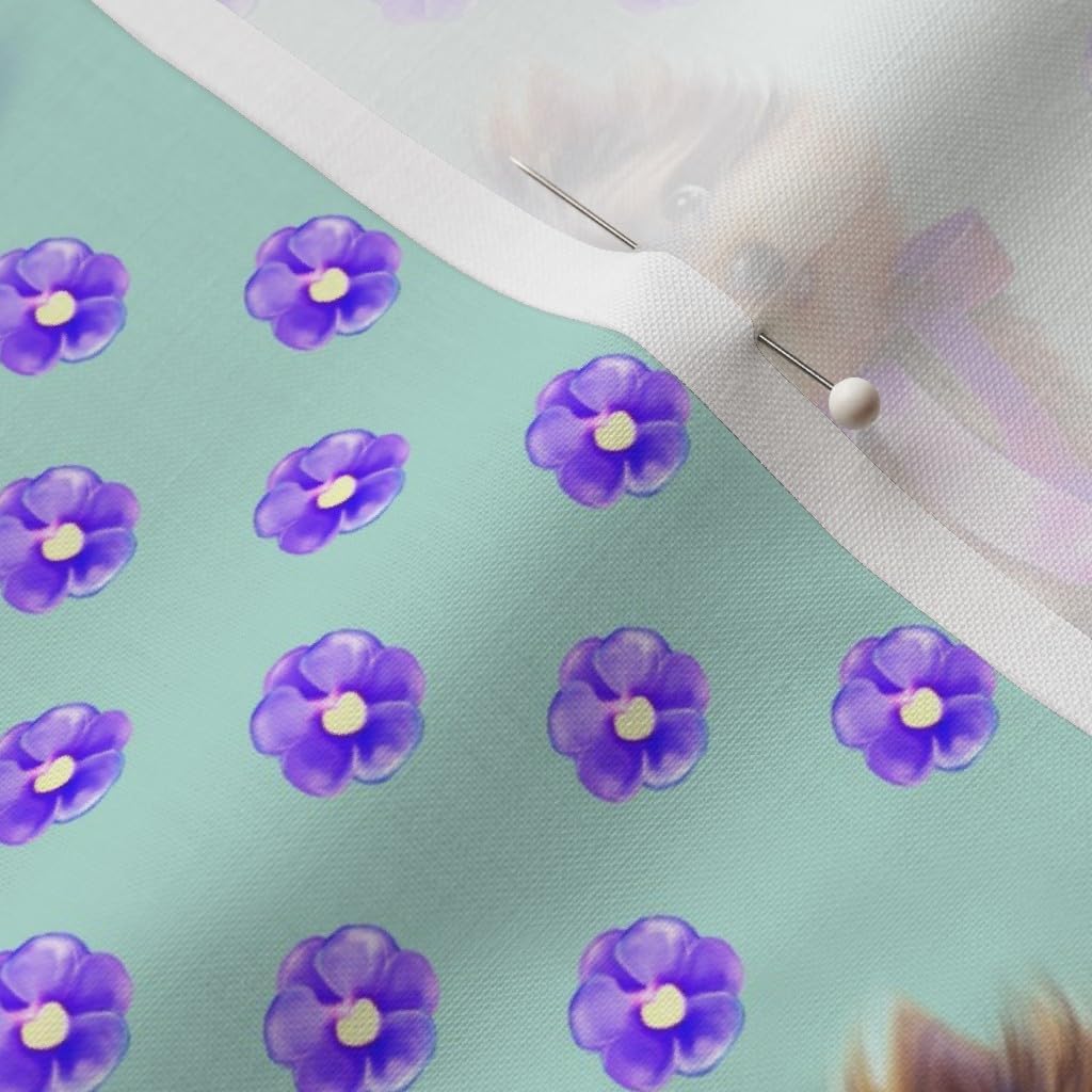 Spoonflower Fabric - Yorkie Violet Turquoise Puppy Dog Floral Breed Yorkshire Terrier Printed on Petal Signature Cotton Fabric by The Yard - Sewing Quilting Apparel Crafts Decor