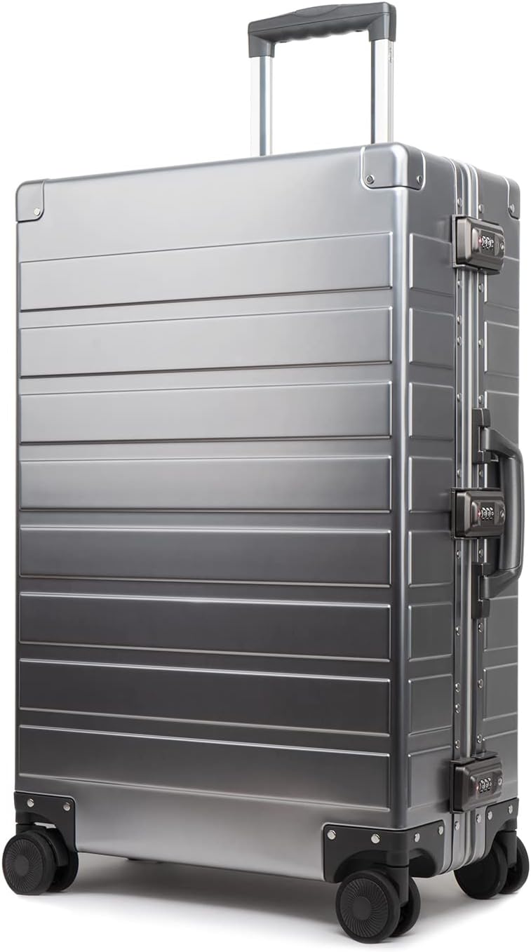 All Aluminum Luggage Multi-size Hard Shell Luggage Case Carry On Spinner Suitcase 20"-28", Metallic, 24"
