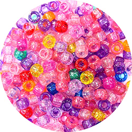 IOOLEEM Pony Beads, 1000pcs 9 Glitter Colors, Bulk Beads for DIY & Bracelets Making & Hair Braids