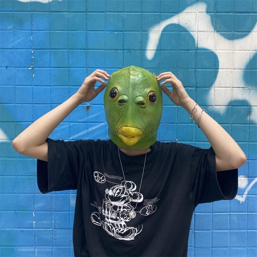 Miniatura 7 de Molezu Disfraz de Halloween Pescado Cabeza de Fiesta Máscara Verde Adulto Animal Cosplay Prop Máscaras de Látex