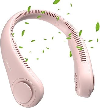 مروحة عنق JISULIFE محمولة، مروحة شخصية يمكن ارتداؤها مع بطارية قابلة للشحن، تصميم تبريد السفر بدون شفرات مع رياح قوية، 3 سرعات، هادئة، هدايا للرجال/النساء/الأصدقاء - وردي