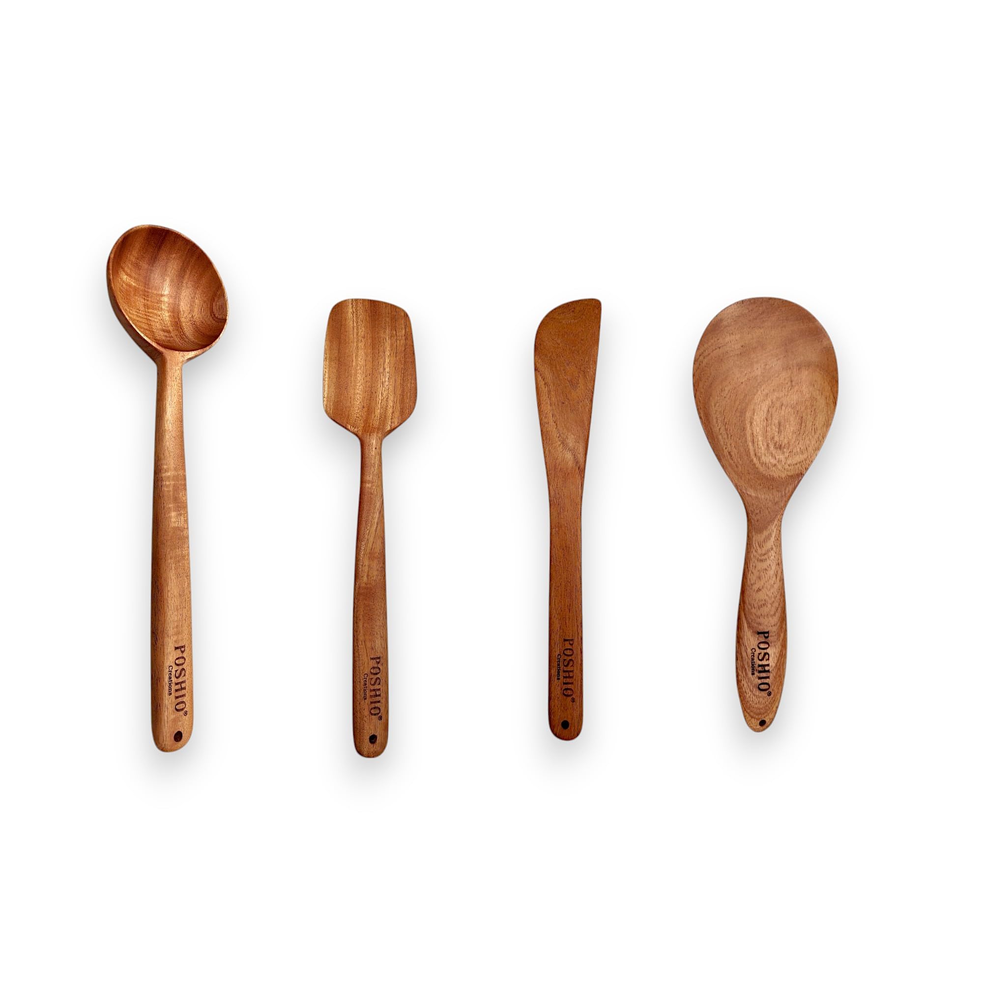 POSHIO® Wooden Spatulas Set for Kitchen | Neem Wood Turner/Spatula/Ladle for Cooking & Serving | Kitchen Tools | Natural Neem Wood Spatulas