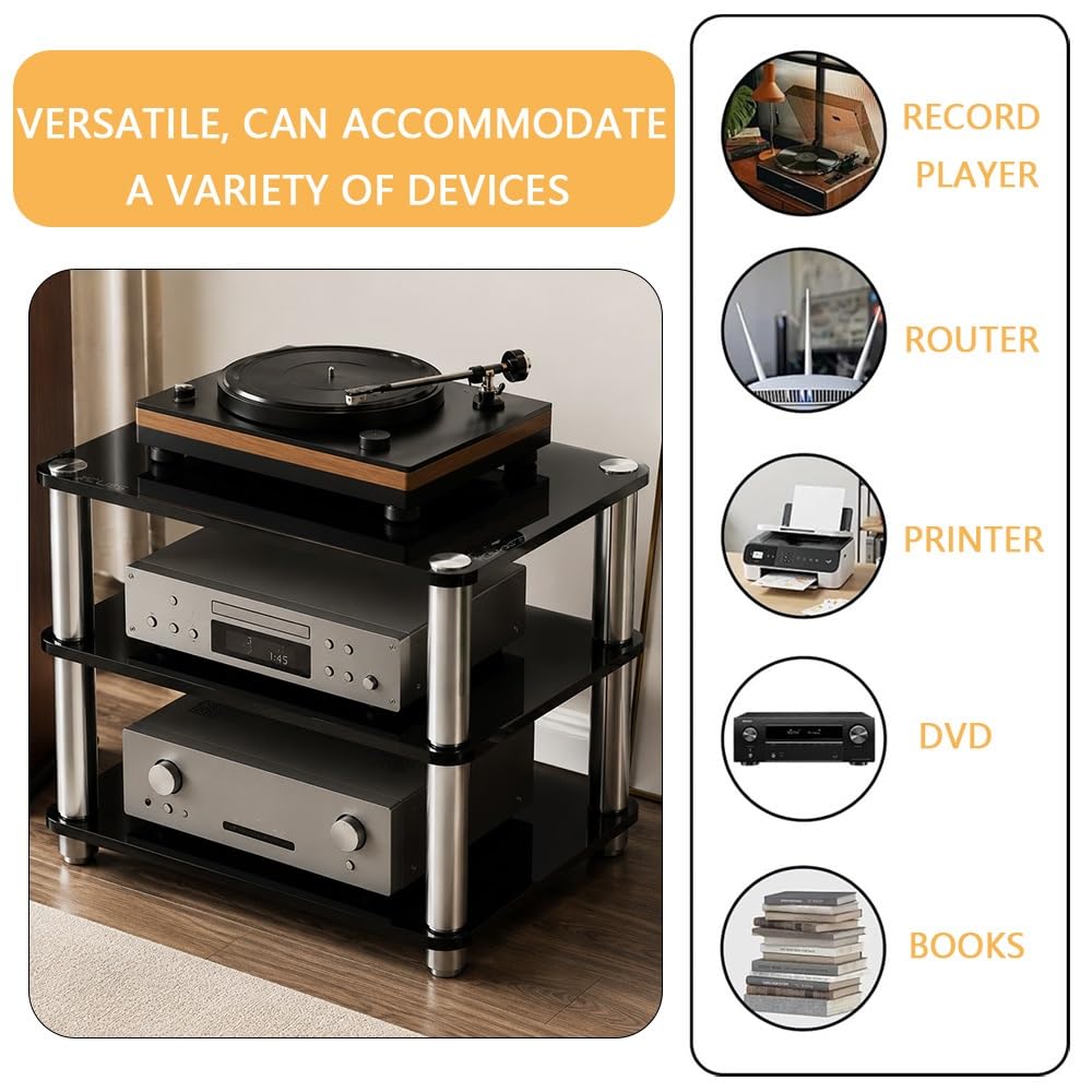 Generico Supporto Multimediale AV In Acrilico A 3 Livelli, Piccolo Mobile Hifi Audio Video Rack, Mini Piccolo Rack Da Tavolo Per Amplificatore Di Alimentazione(Clear)