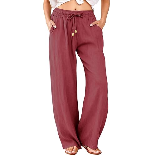 Gumipy Cotton Linen Pants Women 2026 Summer Drawstring Casual High