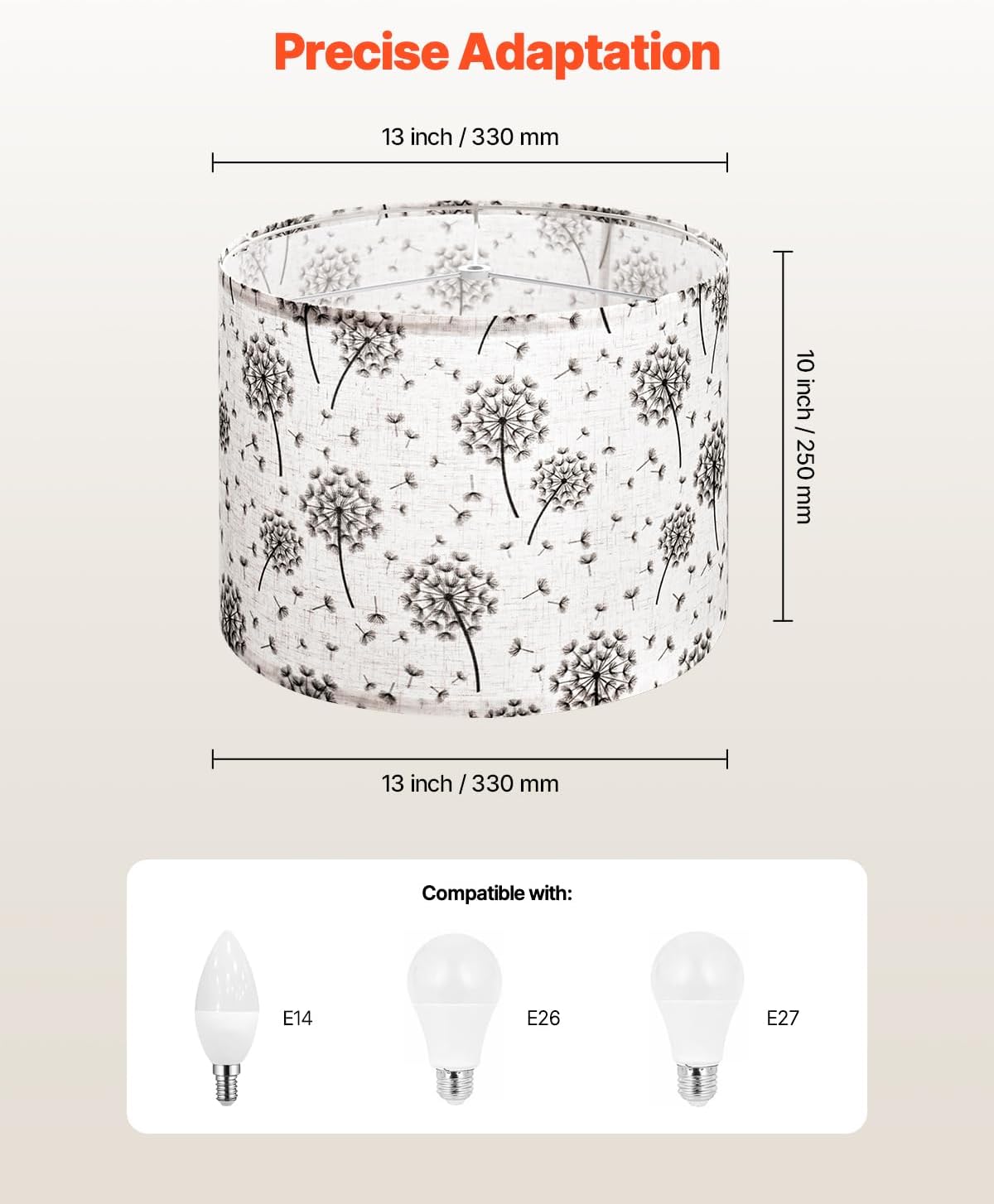 VEVOR Drum Lamp Shade 2 Set, 13 in Top x 13 in Bottom x 10 in High, Medium Drum Linen Lampshade, Replacement Lamp Shade for Table Lamps Floor Lamps, Easy Assembly Required (Light Dandelion Pattern)