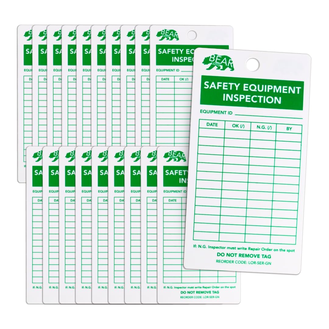 BearLOTO Safety Equipment Inspection Notice - Hazard & Accident Prevention Tag - Multiple Application - Machinery Fire Extinguisher Scaffold Ladder Equipment Factory - GreenWhite - Pack of 20