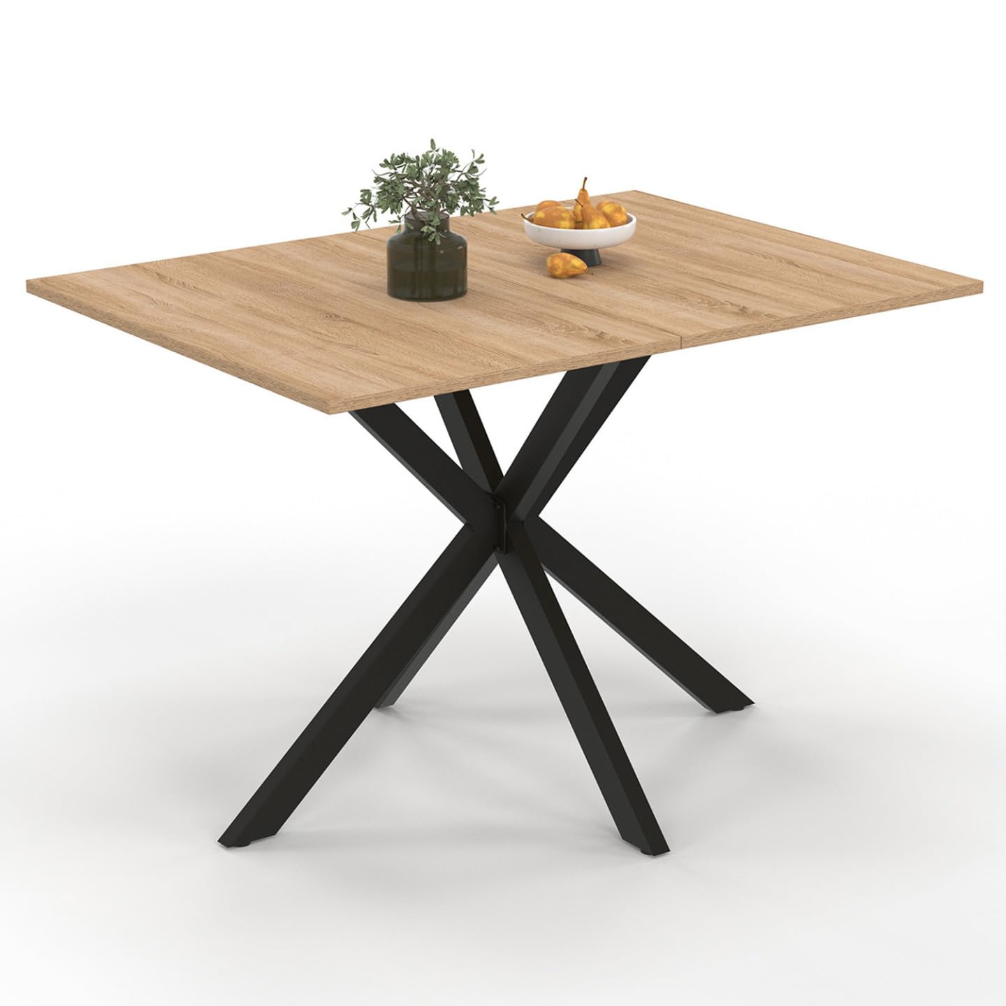 IDMarket – Mesa de comedor rectangular Alix 6 personas Pie araña Madera y Negro 110 cm
