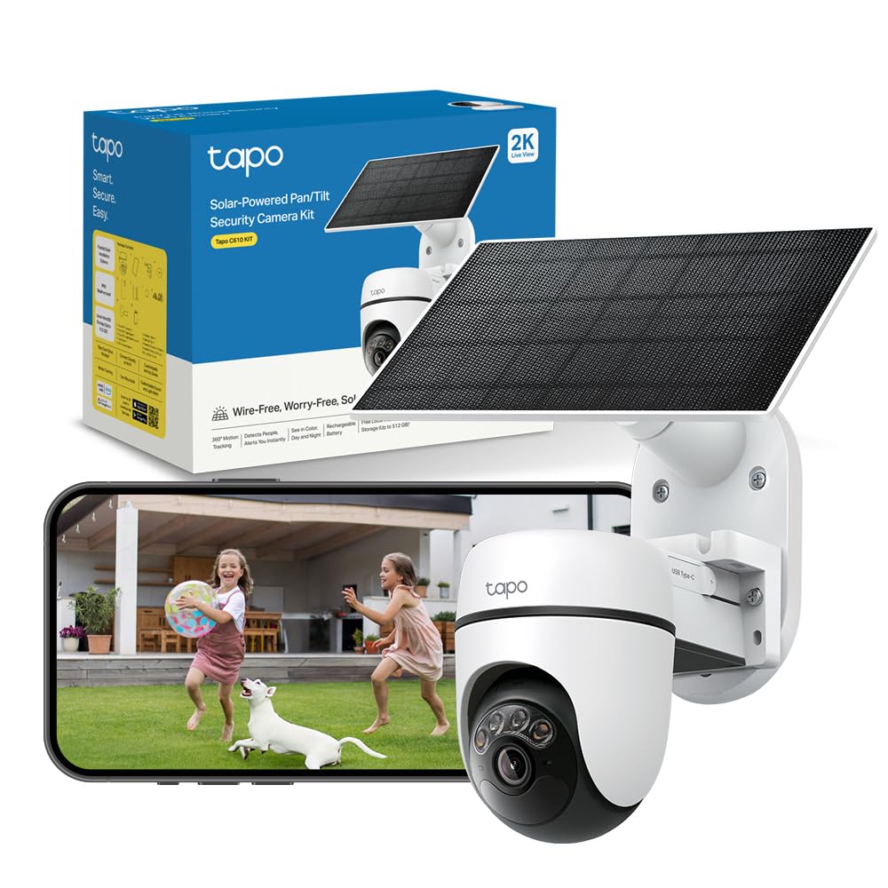 Tapo C610 Kit 2K 3MP Caméra WiFi Extérieur sans Fil avec Panneau Solaire  360° PTZ Caméra Surveillance à Batterie 6700mAh  Détection Humaine  Vision Nocturne à Couleurs  Suivi AI  IP65