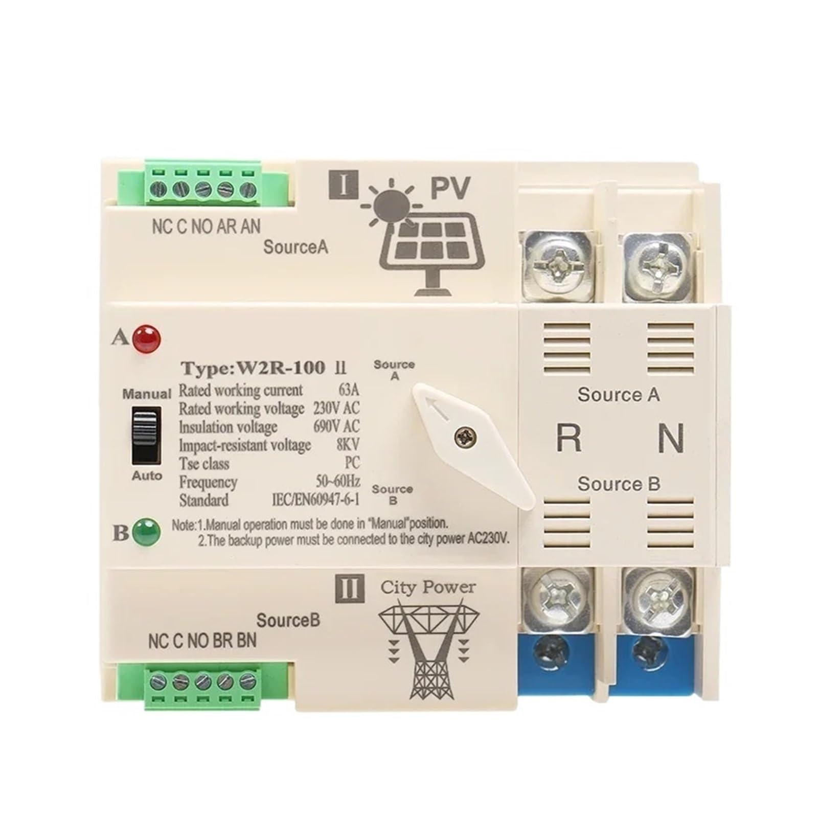 OSHZIKJII Transfer Switch Uninterrupted 2P 63A 100A AC220V(2P 63A,PV 220V)