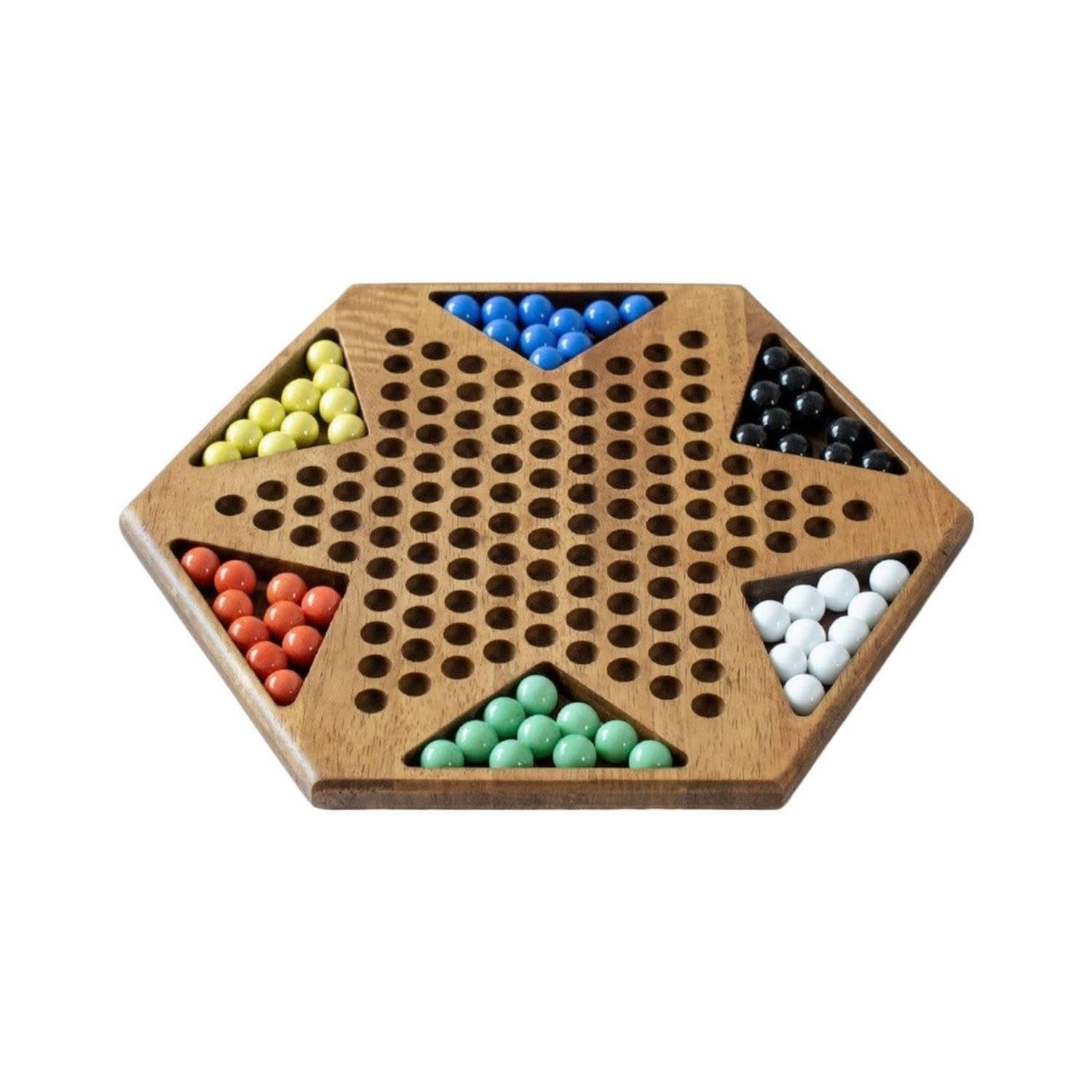 Hexagonal Chinese Checkers with Marbles Wooden Chinese Checkers Tabletop Board Game with Storage Bag for Families, Classrooms, Wood Agate Hex-image-15