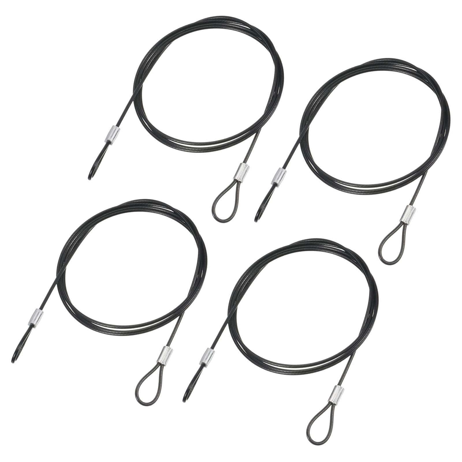 YOKIVE 4 Pcs Safety Cable Locks, Stainless Steel Security Wire Ropes with Double Loop | Great for Homes Doors Fences (Black, 3.3=Ft, 2mm Dia)
