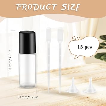 30ml/1オンス 空のギャルローラーボトル ブラック蓋付き 透明ロールオンデオドラントボトル 詰め替え可能 化粧品容器 アロマセラピーエッセンシャルオイルローション香水用 漏斗2個 ピペット2個