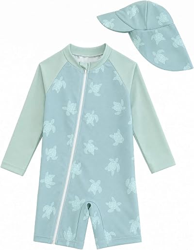 DivingBirds Baby Boys One Piece Swimsuit Long Sleeve, Toddler Boys Full Diagonal Zipper Swimwear 3 Months - 3 Years