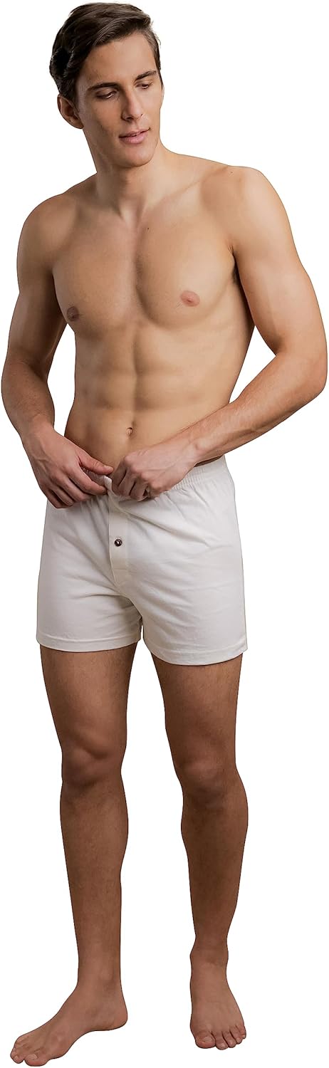 Cottonique Men's Elasticized Loose Boxer Shorts Made from 100% Organic Cotton (2/Pack | Natural) Small Ivory