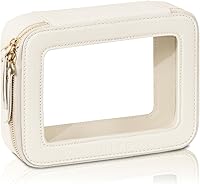 Prite Clear Waterproof Makeup Bag - Travel Cosmetic Organizer Toiletry Skincare Pouch with Golden Zipper (Beige, 8.3x6.2x2.1")