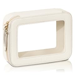 Prite Clear Makeup Bag Cosmetic Organizer Case Waterproof Travel Toiletry Bag Skincare Pouch with Golden Zipper Beige