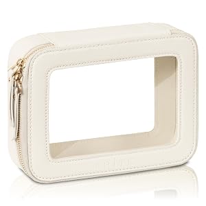 Prite Clear Makeup Bag Cosmetic Organizer Case Waterproof Travel Toiletry Bag Skincare Pouch with Golden Zipper Beige