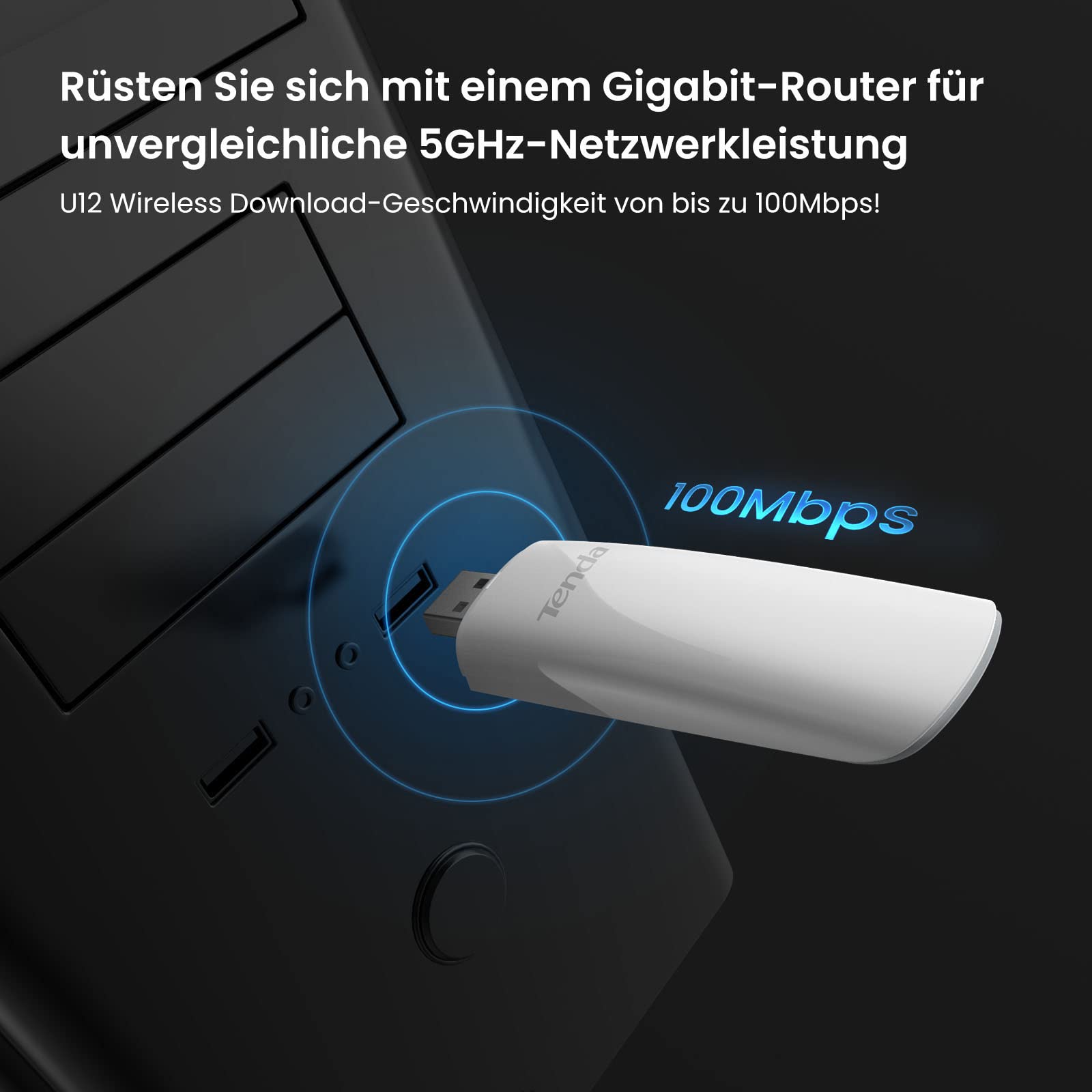 Tenda U12 WLAN Stick AC1300 Dualband WLAN USB-Adapter (5GHz:867Mbit/s+2,4GHz:400Mbit/s), USB 3.0, WLAN USB Stick for PC, unterstützt Windows 11/10/8.1/8/7 & MAC OS 10.6/10.1 2 & Linux