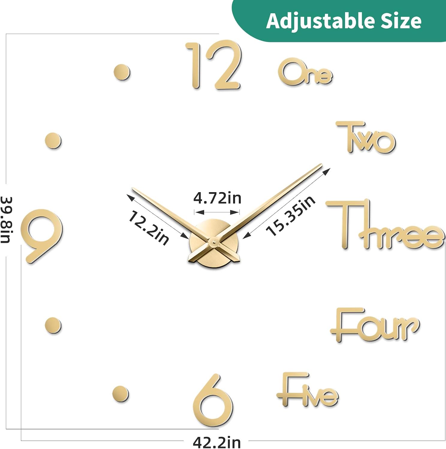 VREAONE Frameless Large DIY Wall Clock,3D Mirror Wall Clock Large Mute Wall Stickers for Home Living Room Bedroom Office Decoration (Gold)
