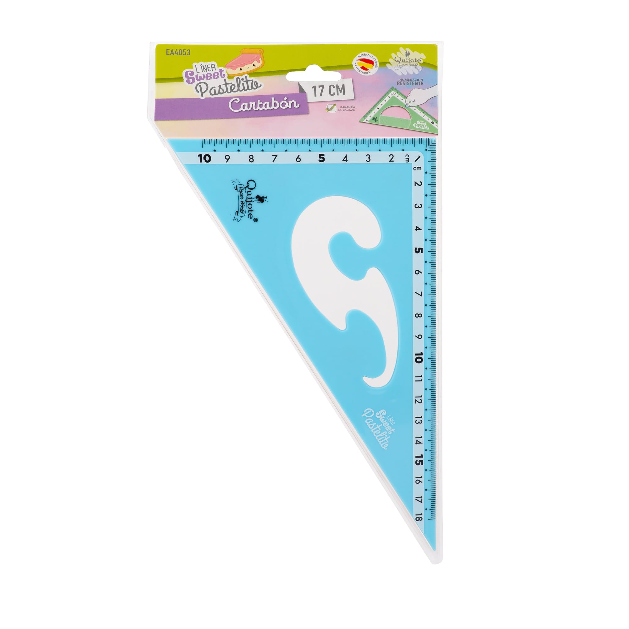 REGLAS DE PLÁSTICO QUIJOTE - Reglas Sweet Pastelito, cartabón, medidas desde 9 hasta 30cm, colores pastel, con estuche de plástico, para uso escolar o universitario - 18cm Azul