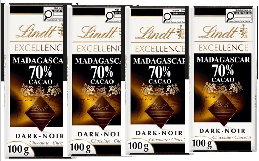 LINDT EXCELLENCE Chocolate Bars 100g (ARILON PACK VARIETIES) (4 pack, MADAGASCAR 70%)