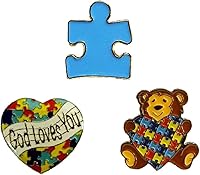Vista 1 de Juego de 3 piezas de conciencia sobre el autismo Corazón Colorido Puzzle Piezas Solapa Sombrero Pins 3P008, Plata Latón
