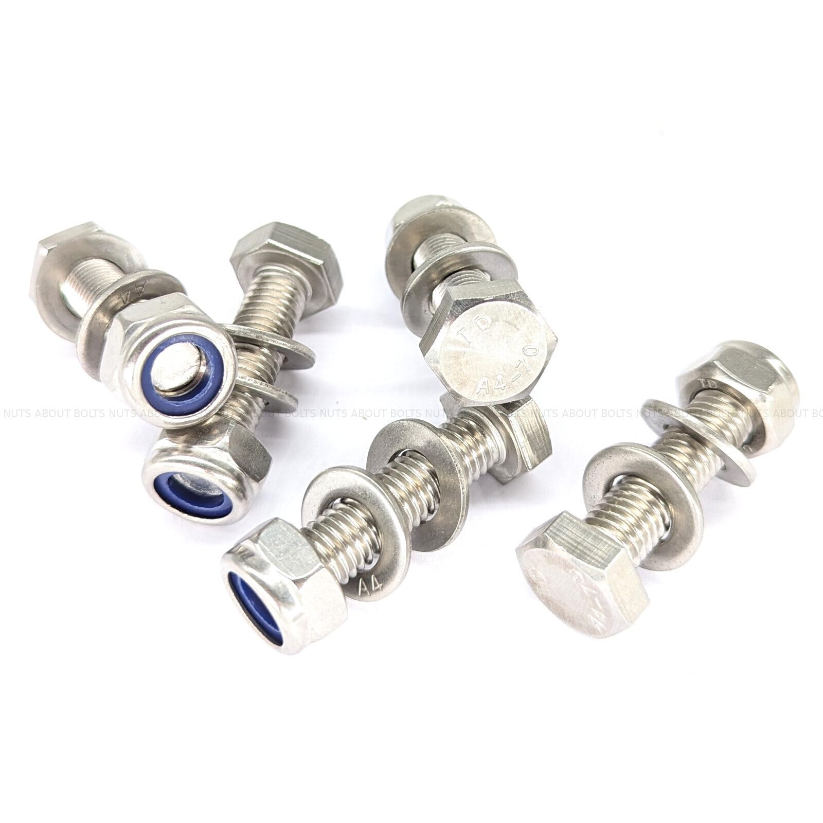 M10 1.5 A4 STAINLESS STEEL MARINE GRADE BOLTS NYLOC LOCKING NUT WASHERS SET SCREWS (PACK OF 5) (M10 X 80mm)