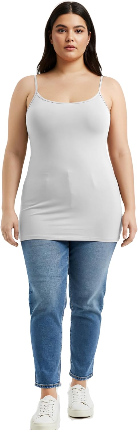 Emmalise Women's Basic Casual Long Camisole Adjustable Strap Cami Layering Top - Image 7