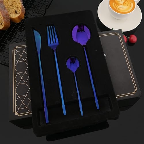 Miniatura 87 de JASHII Juego de cubiertos de 24 piezas con caja de regalo, juego de cubiertos de acero inoxidable para 6, regalo de inauguración de la casa, mango