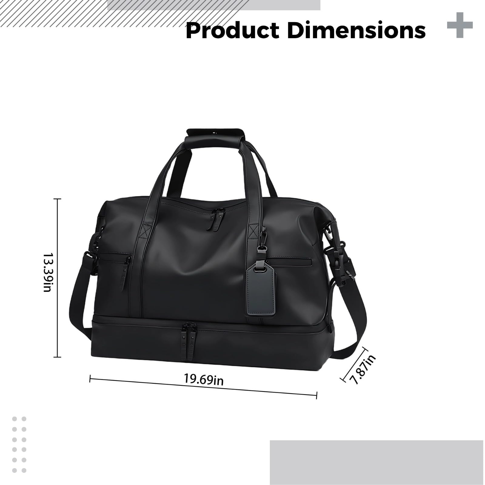 Bolsa de viaje para hombre, 50 x 20 x 34 cm, bolsa de fin de semana, bolsa de gimnasio deportiva con compartimento para zapatos, bolsa de equipaje de mano, múltiples bolsillos