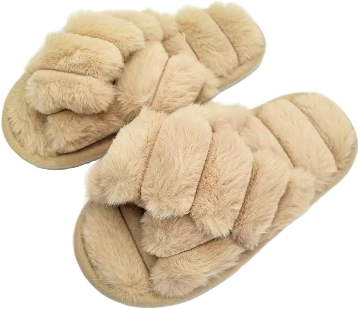 UKR Women’s Home Slippers Soft Breathable Furry Open-Toe Cozy Indoor Footwear Stylish Fluffy EVA Sole