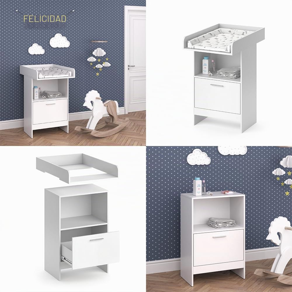 Vicco Cómoda Cambiador Leo, Blanco, 60 x 103 cm con cajón, con Estante Abierto para Acceso rápido a los artículos de Cuidado