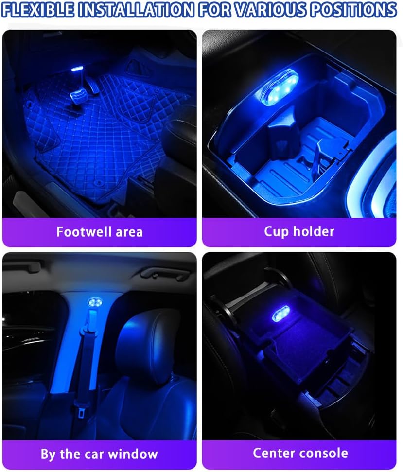 4Pcs Car LED Interior Light for Mercedes Benz C-Class All-Terrain, Magnetic Touch Ambient Lamp, Rechargeable Cordless Light with 6 LEDs, Easy to Install,Blue