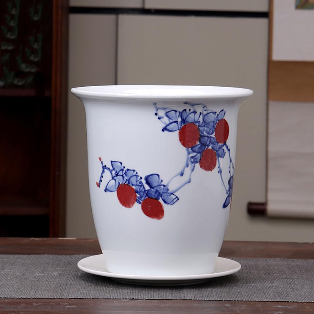 DFGHNBVC Ceramic Planter Blue And White Porcelain Flower Pots With Drainage Chinese Bonsai Pot Chinoiserie Decorative Plant Pot Table Centerpiece For Home Office Table,4-blue white