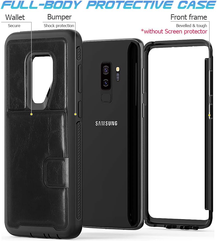 Galaxy S9 Plus Case with Card Holders,SXTech (Leather Cover Series) Slim Yet Protective with Kickstand.Built-In Magnetic Backing Wallet Case Fit for Samsung Galaxy S9 Plus 6.2 Inch (2018) -All Black