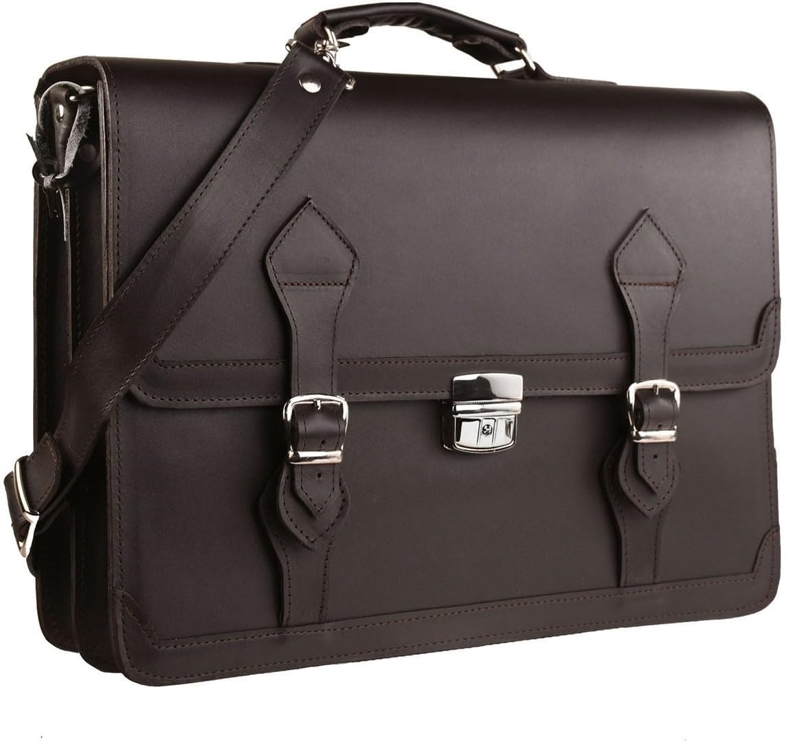 Lulumm Full-Grain Leather Briefcase for Men, Leather Laptop Bag, Business Messenger Bag, Crossbody Shoulder Satchel 7435