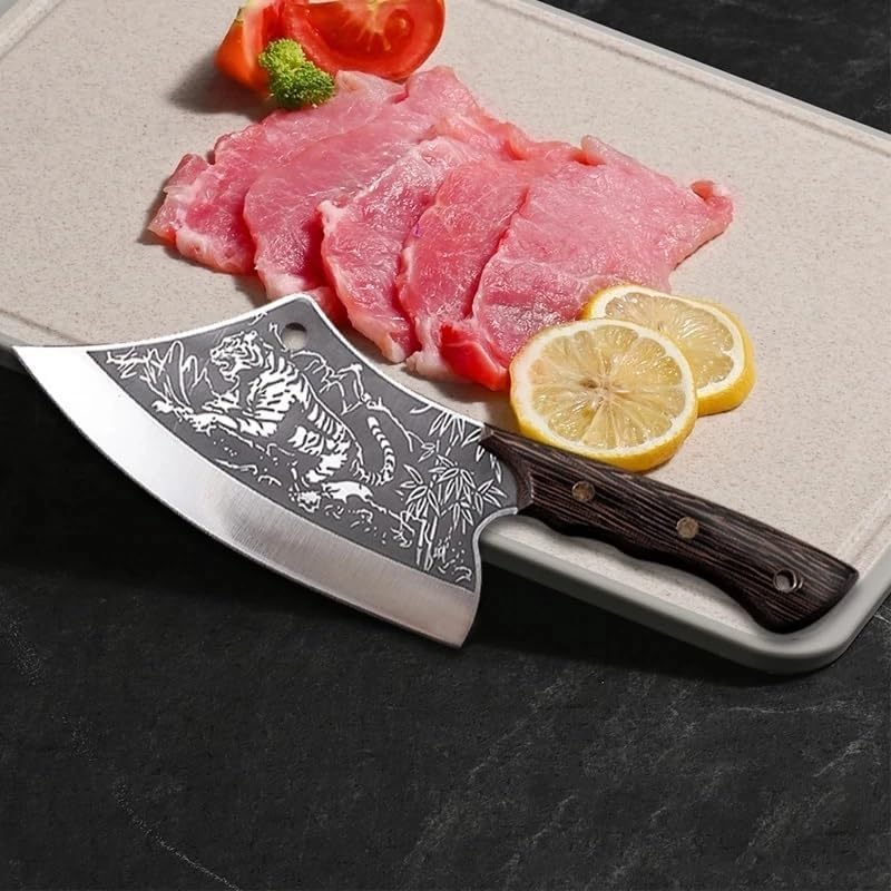 Meat Cleaver, Forged stainless steel tiger grain kitchen knife Cleaver Sharp blade slicing knife Wooden handle axe meat cleaver Kitchen knife