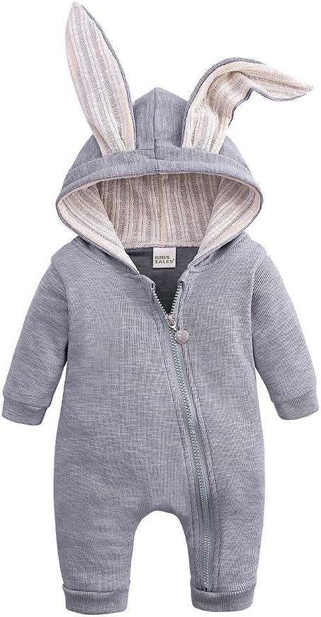 Kids TalesNewborn Baby Winter Warm Outfits Cute Rabbit Ear Hooded Zipper Romper