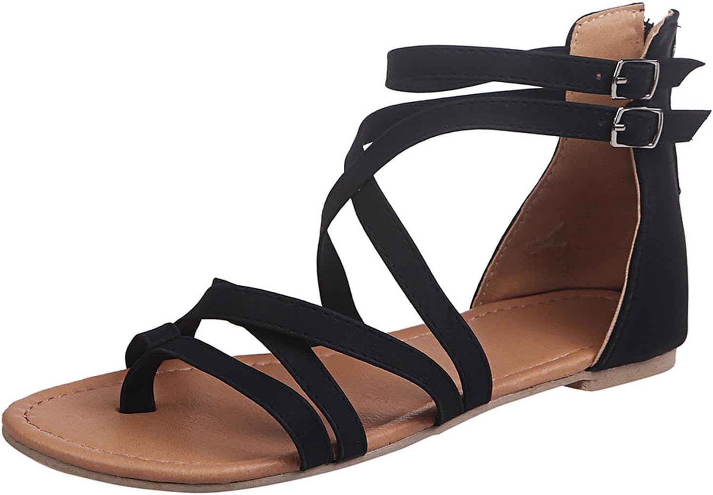 – 2026 Womens Flat Sandals, Open Toe Ankle Strap Gladiator Sliders Ladies Casual Strappy Sandals Summer Beach Lightweight Shoes for Indoor and Outdoor