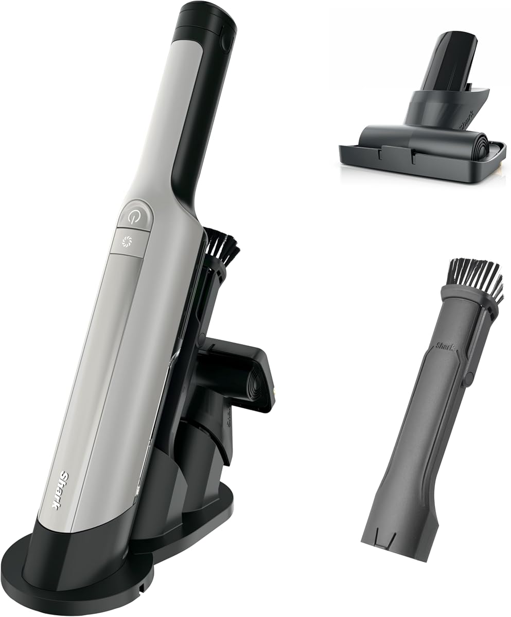 Vacío de mano inalámbrico Shark WANDVAC Power PET, blanco, WV410WH | Modo de succión y refuerzo ultraligero y potente, NUEVA herramienta FurFins y herramienta de hendidura para plumero, diseñado para hogares de automóviles y mascotas