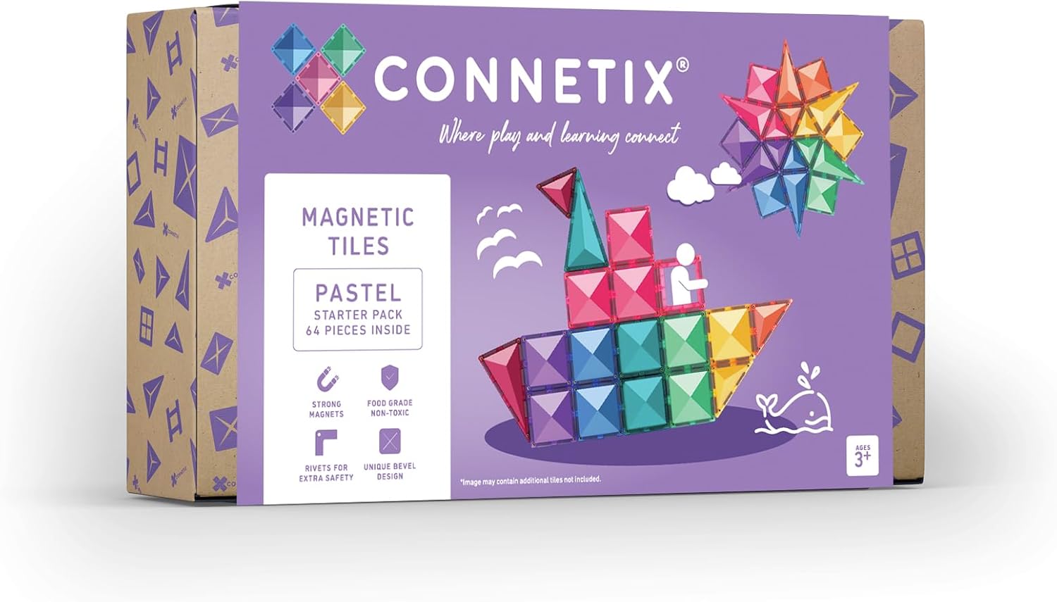 CONNETIX Magnetic Tiles Pastel Starter Pack, 64 Pieces