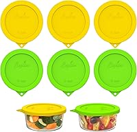 Vista 9 de Sophico Tapas Redondas de Almacenamiento de Silicona de 4 Tazas de Repuesto para Tazones de Vidrio Anchor Hocking y Pyrex 7201-PC
