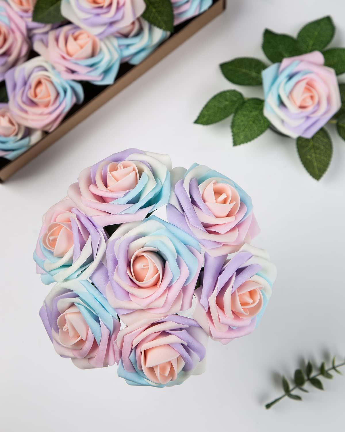 DuHouse 25Pcs Artificial Flowers Foam Roses with Stems(Whimsical Blush) image 2