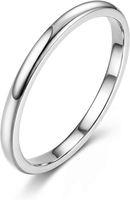 Sanfenly Silver Rings for Women Wedding Bands Rings 2/4/6mm Wedding Ring Stainless Steel Lightweight Pinky Ring Non Tarnish Jewelry Comfort Fit Size 6-10